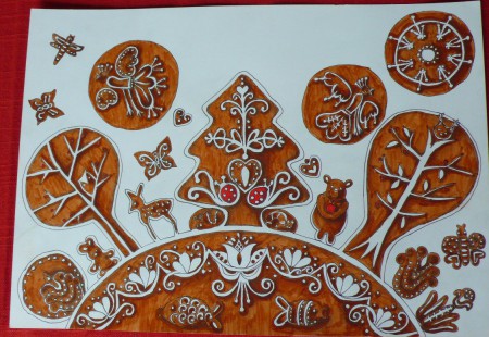 Mézeskalács erdő (filctoll, grafit)